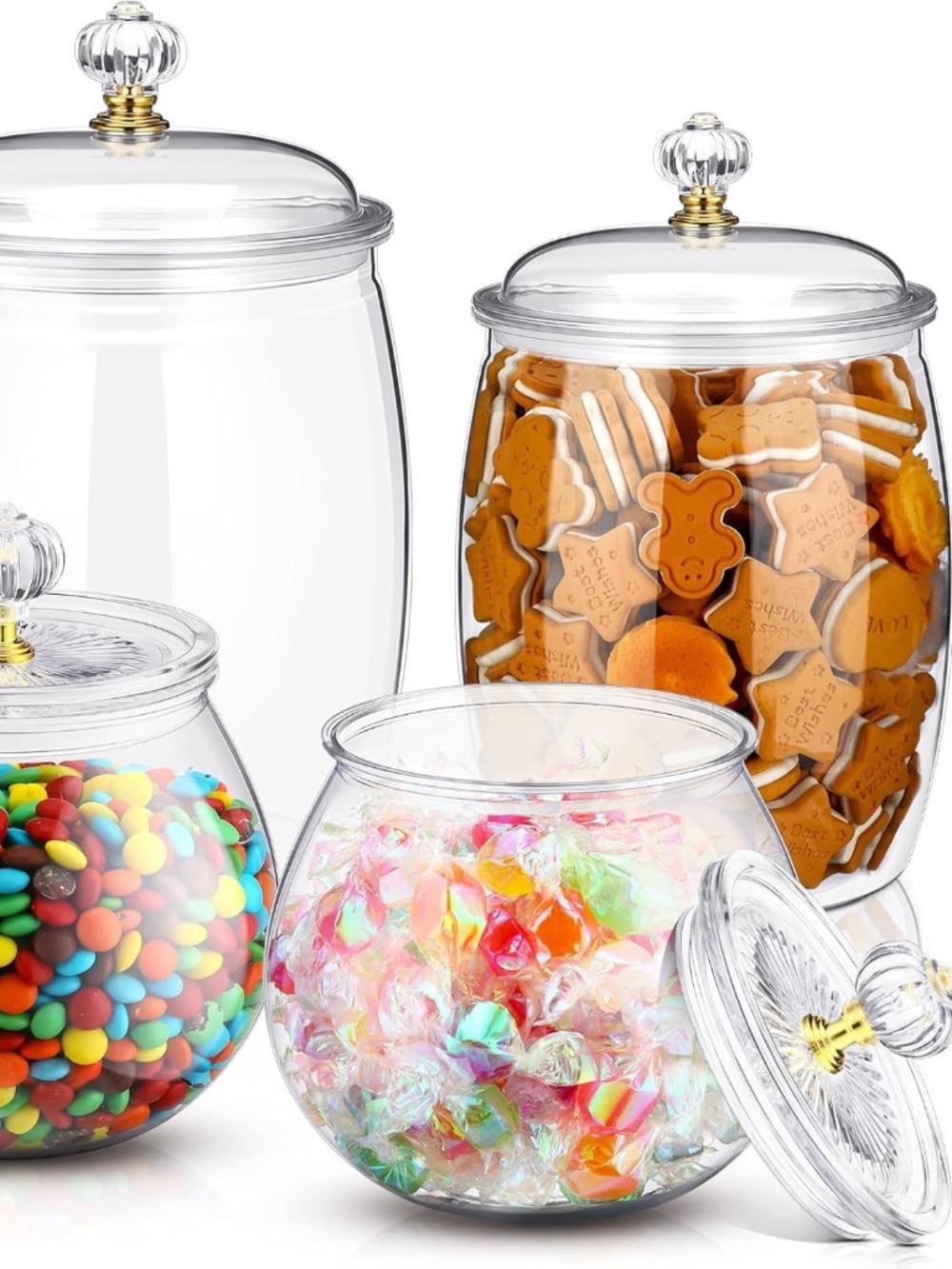 NWT - Set of 4 (3 Sizes) Clear Plastic Airtight Jars with Lids